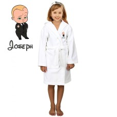 Baby In Coat Cartoon Design & Custom Name Embroidery on Kids Hooded Bathrobe